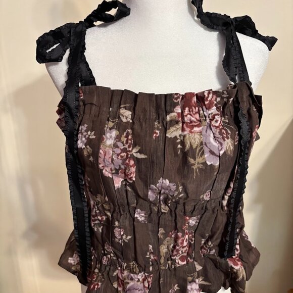 NEW BROCK COLLECTION X H&M Ribbon Strap Floral Top - Size Large - Picture 1 of 16